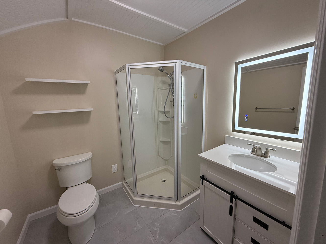 Modern Bathroom Remodel Tiled Shower and Vanity
