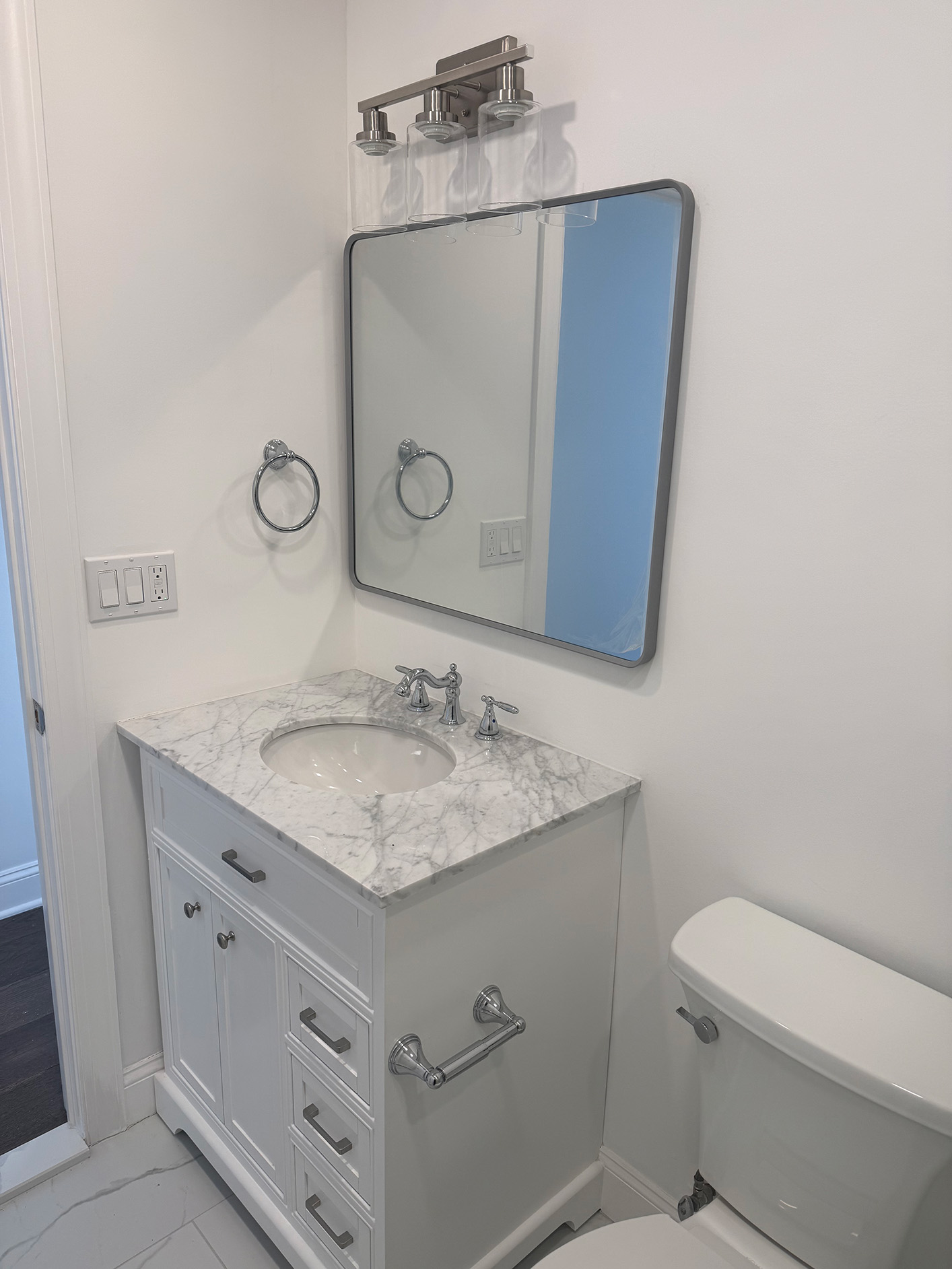 Modern Bathroom Remodel Tiled Shower and Vanity