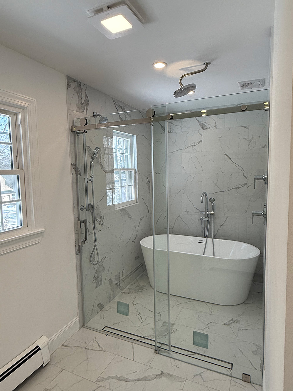 Modern Bathroom Remodel Tiled Shower and Vanity
